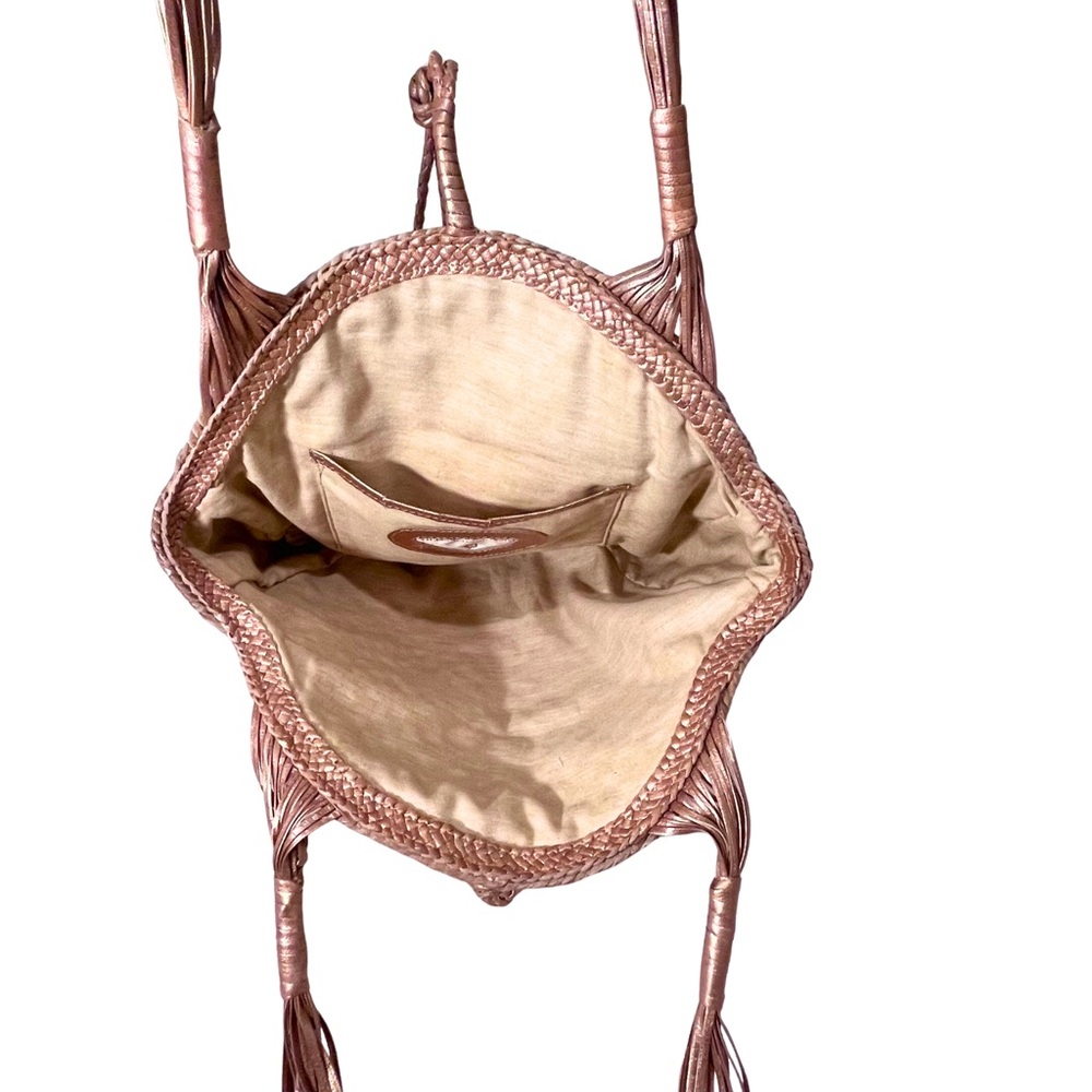 Helen Kaminski Real Leather Metallic Rose Gold Woven Shoulder Bag with Tassels - Picture 8 of 14